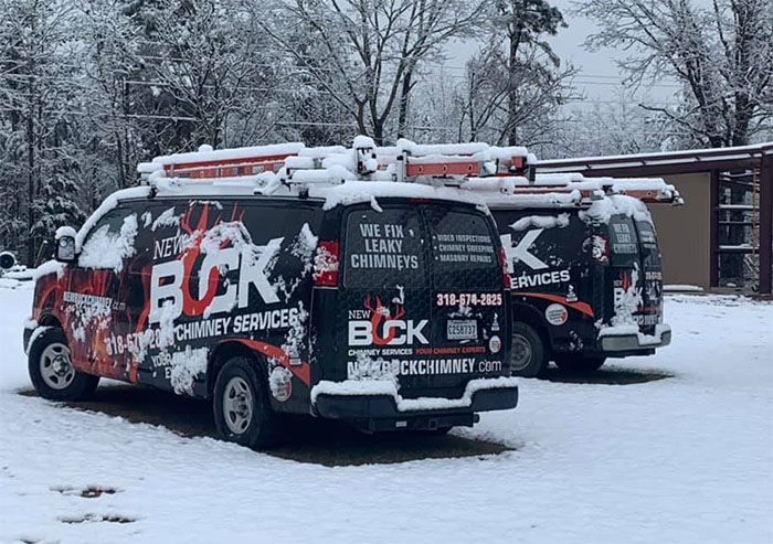 chimney service vans in snow