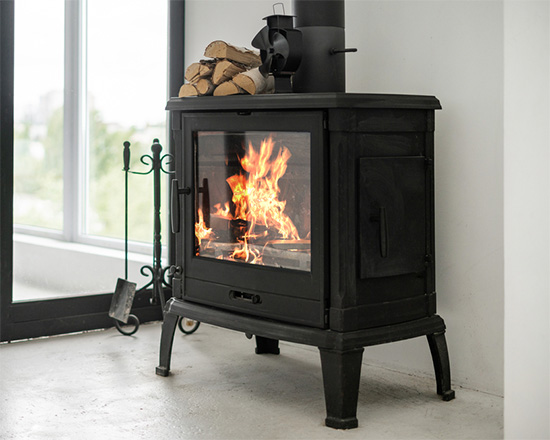 lit wood stove